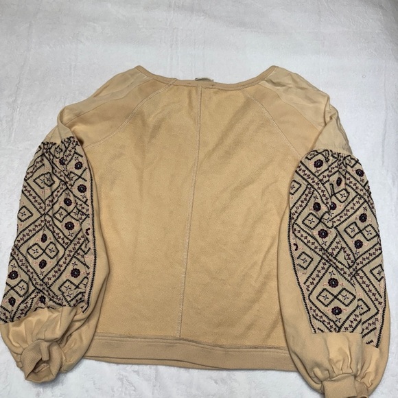 Beige V-Neck Sweater with Patterned Sleeves Gimmick Brand Size M - Picture 2 of 4